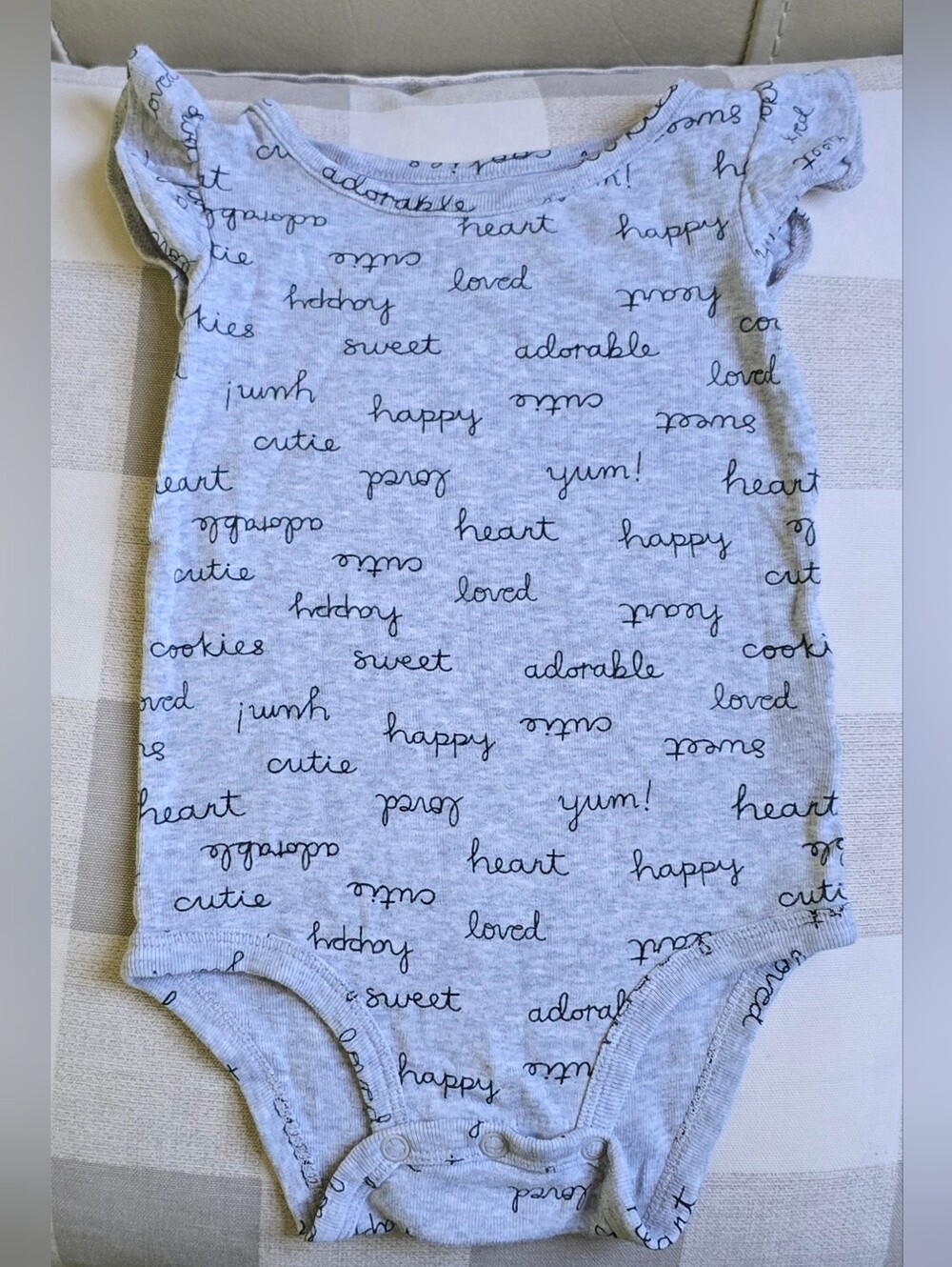 Gray Baby Girl Carter's Onesie Cute Words Black Ruffles Size 9 Months